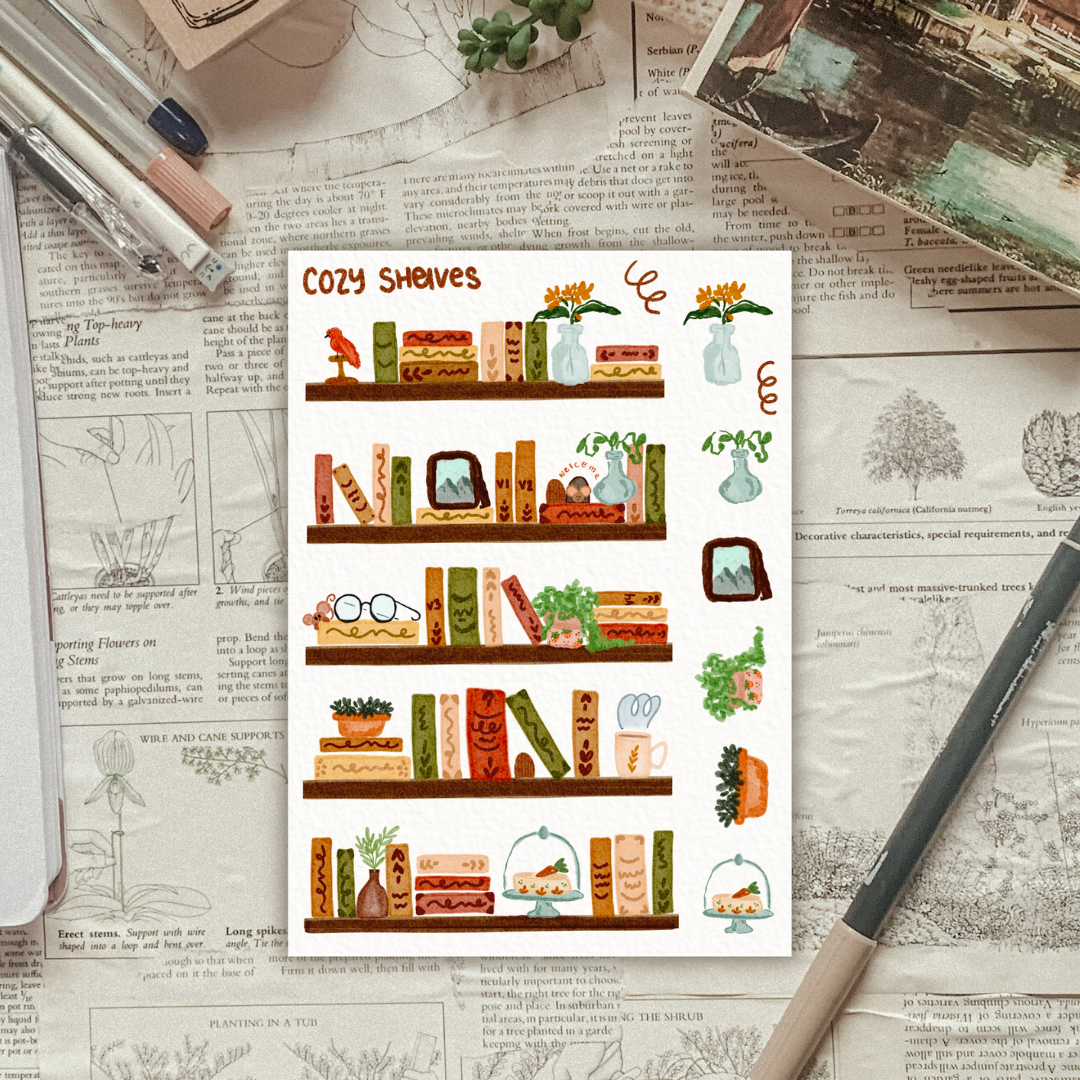 Cozy Reading Bookshelves Sticker Sheet