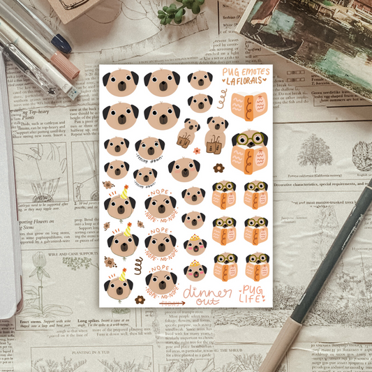 Pug Emotes Sticker Sheet