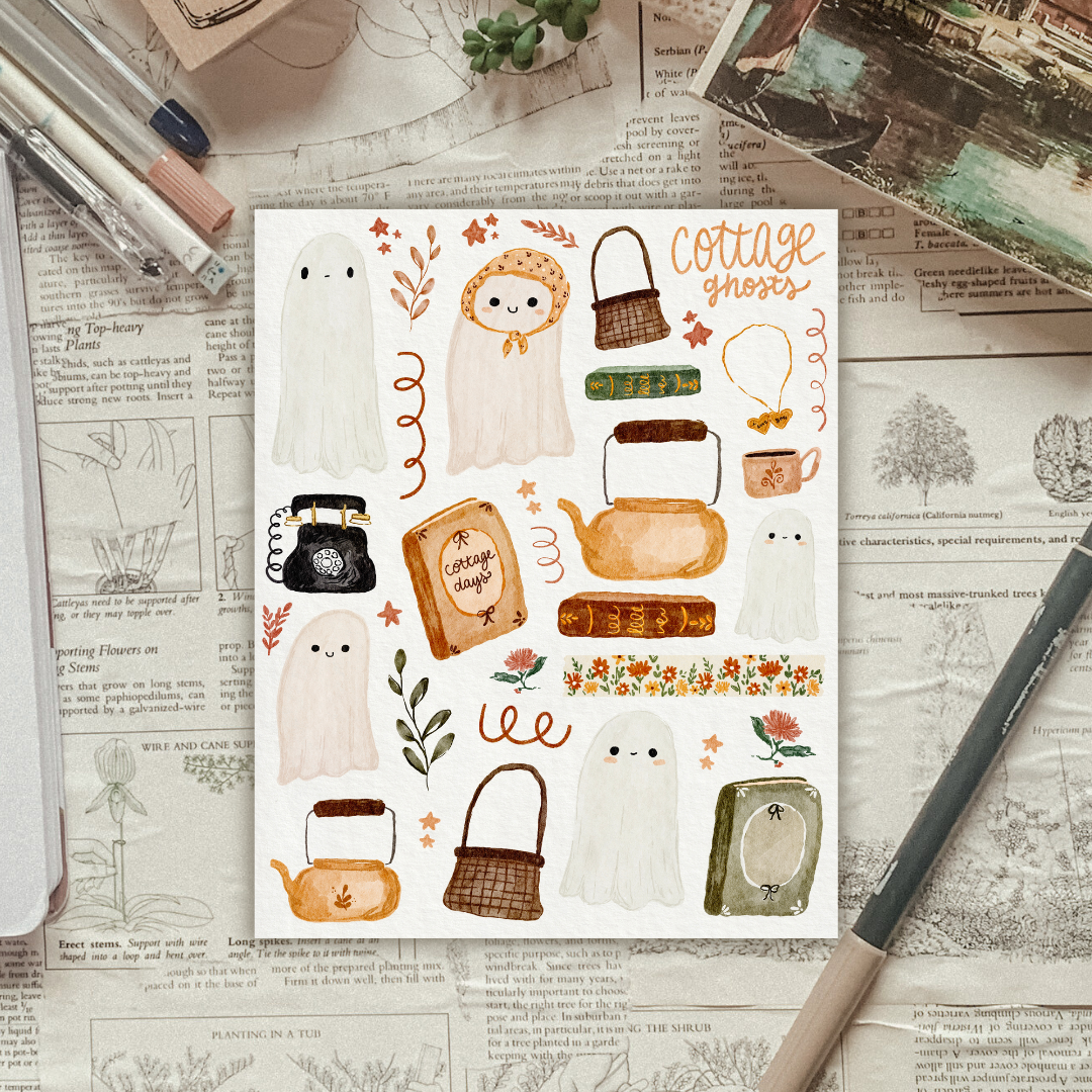 Cozy Ghosts Cottage Sticker Sheet