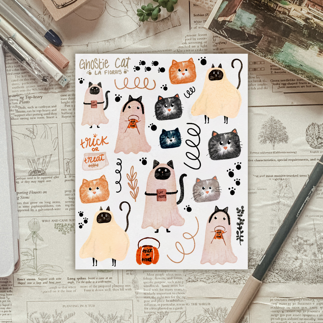Cats in Ghost Costumes Sticker Sheet