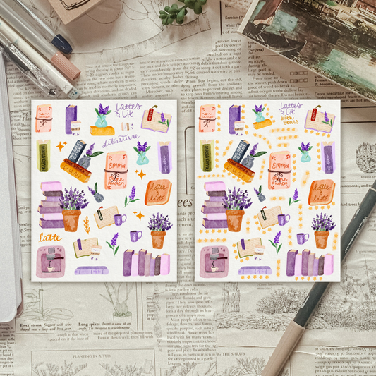 Lavender Books (with & without star ratings) Sticker Sheet