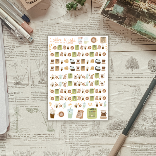 Watercolor Coffee Contour cut "washi" Sticker Sheet