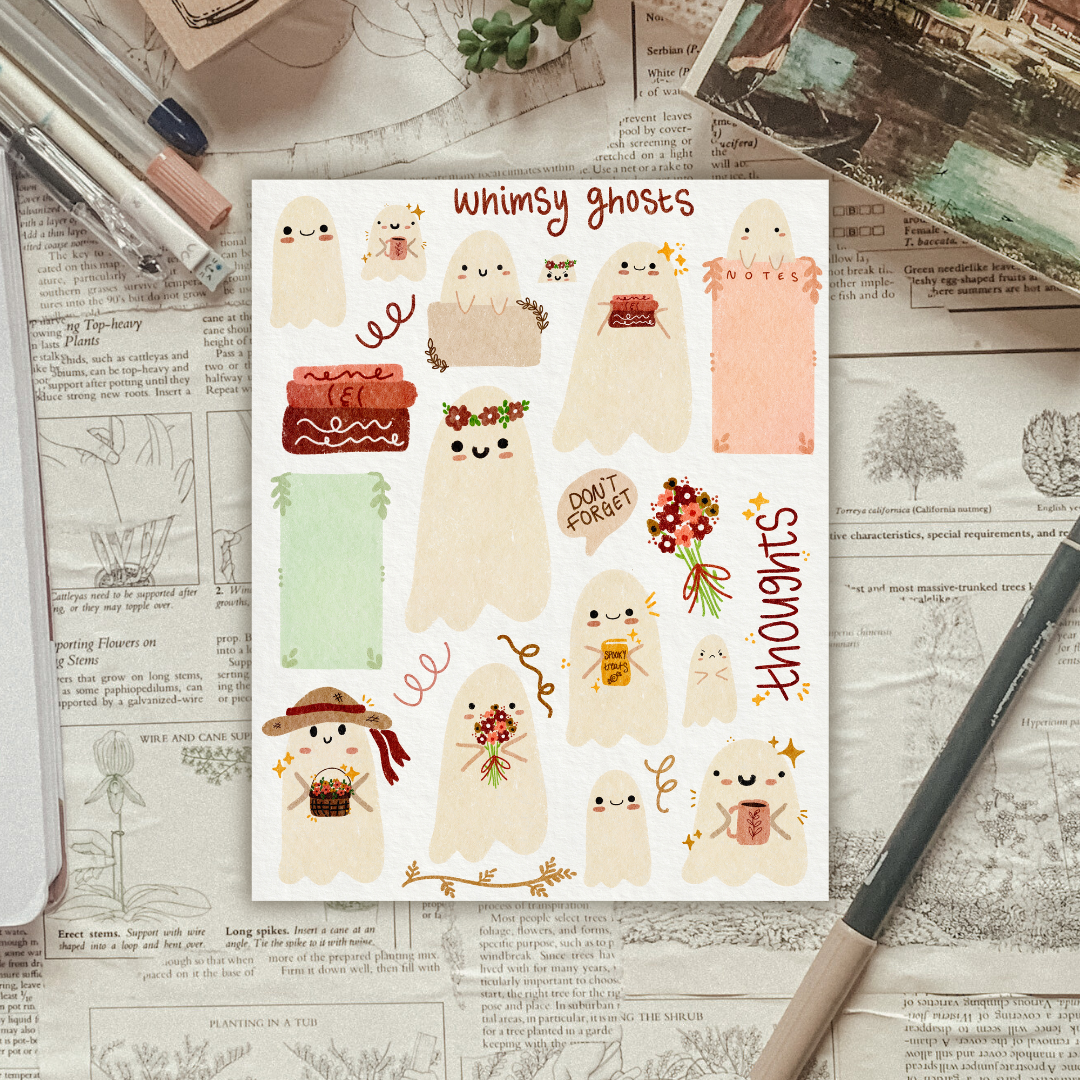 Whimsical Ghosts Sticker Sheet