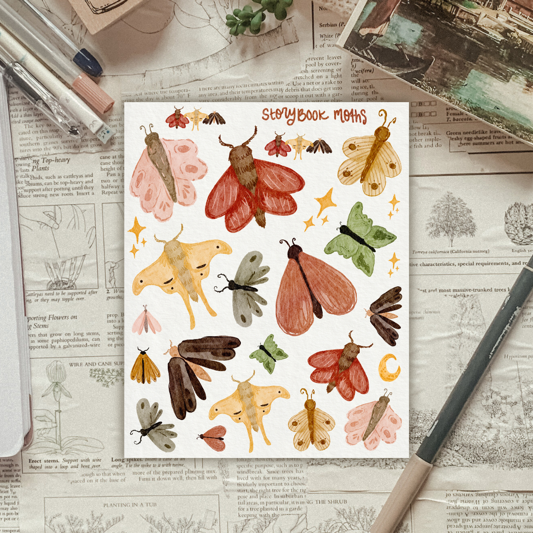 Pastel Moths Sticker Sheet