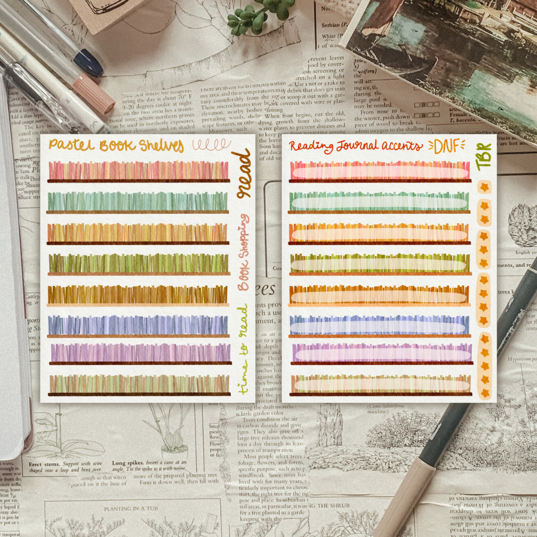 Pastel Bookshelves (with & without text box) Sticker Sheet