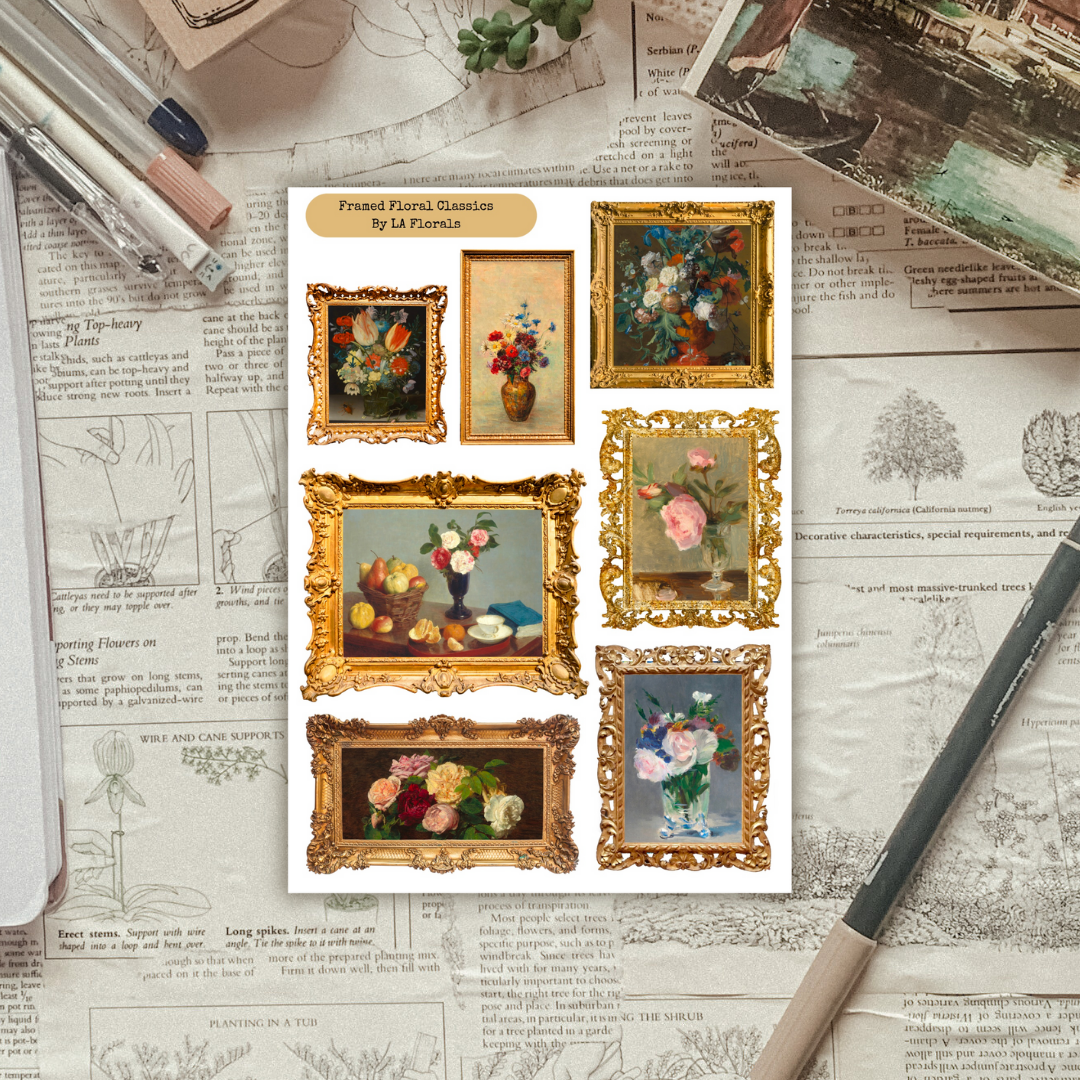 Classic Floral Paintings in Frames Sticker Sheet