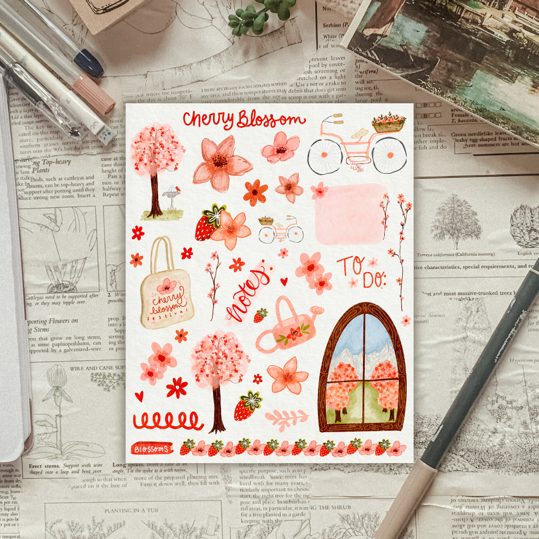 Cherry Blossom Cottage Sticker Sheet