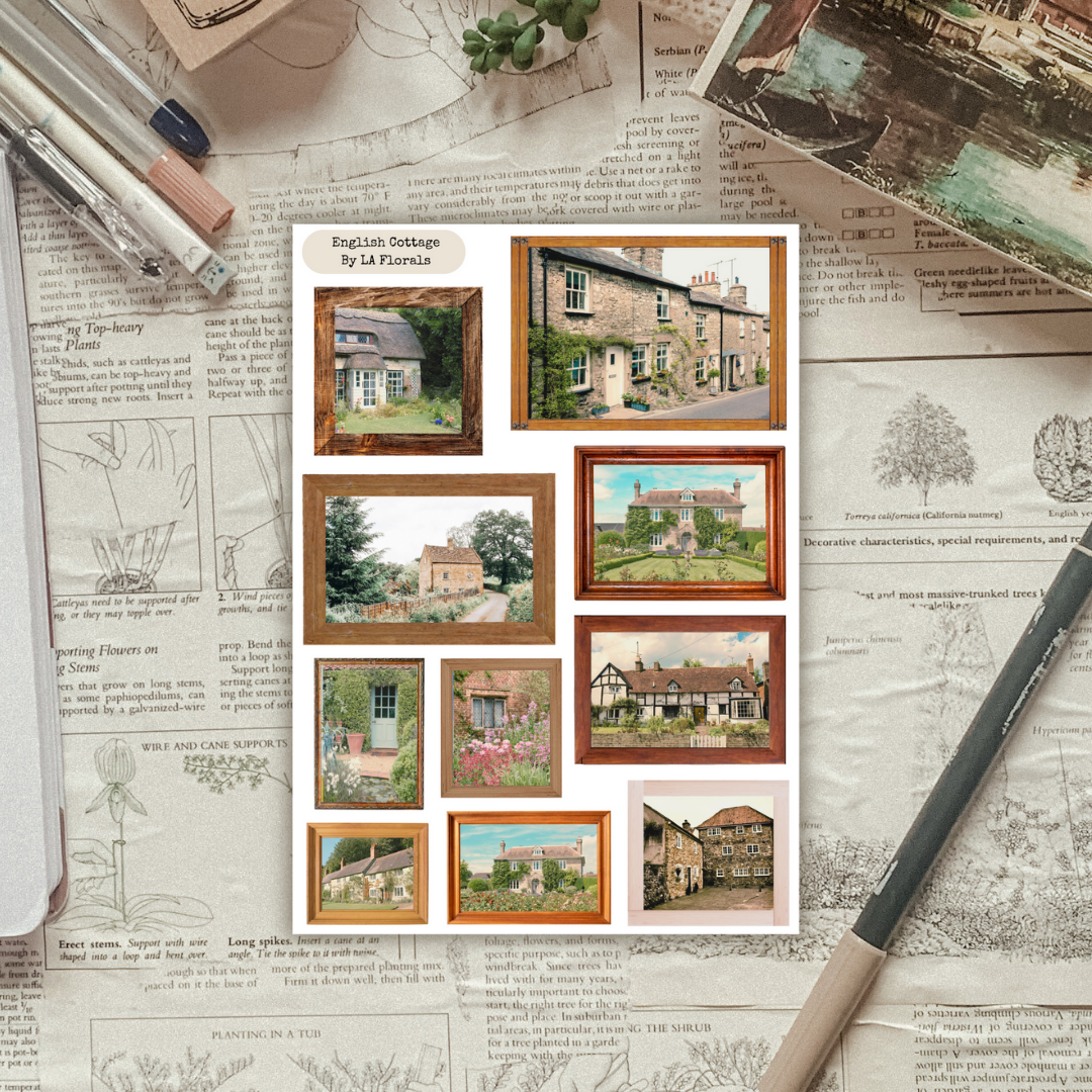 English Cottages in Wooden Frames Sticker Sheet