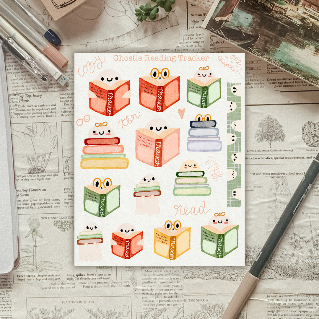 Ghost Reading Book Tracker Icons Sticker Sheet
