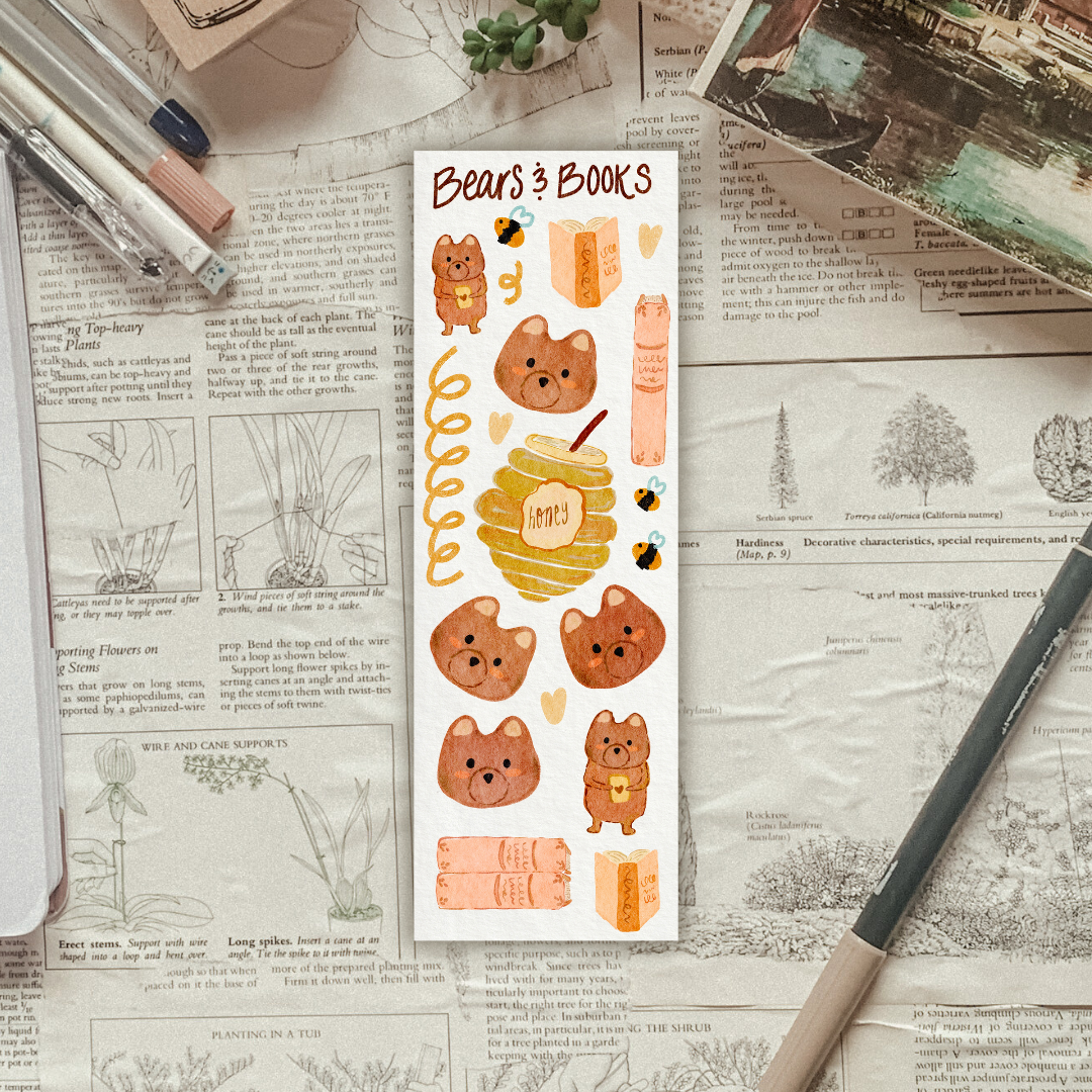 Cute Bear & Books Sticker Sheet