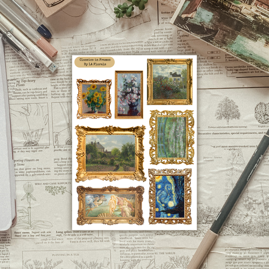Classic Paintings in Aesthetic Frames Sticker Sheet