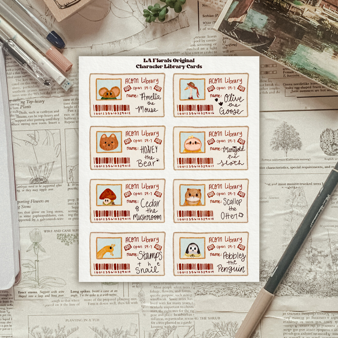 Cozy Characters' Library Cards Sticker Sheet (Copy)