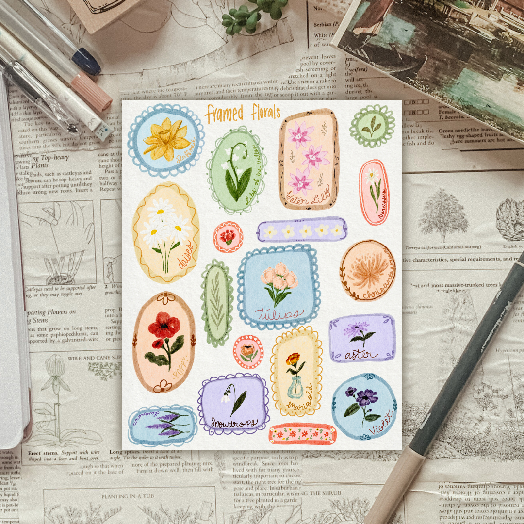 Bright Framed Florals Sticker Sheet
