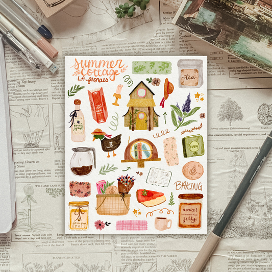 Watercolor Summer Cottage Sticker Sheet