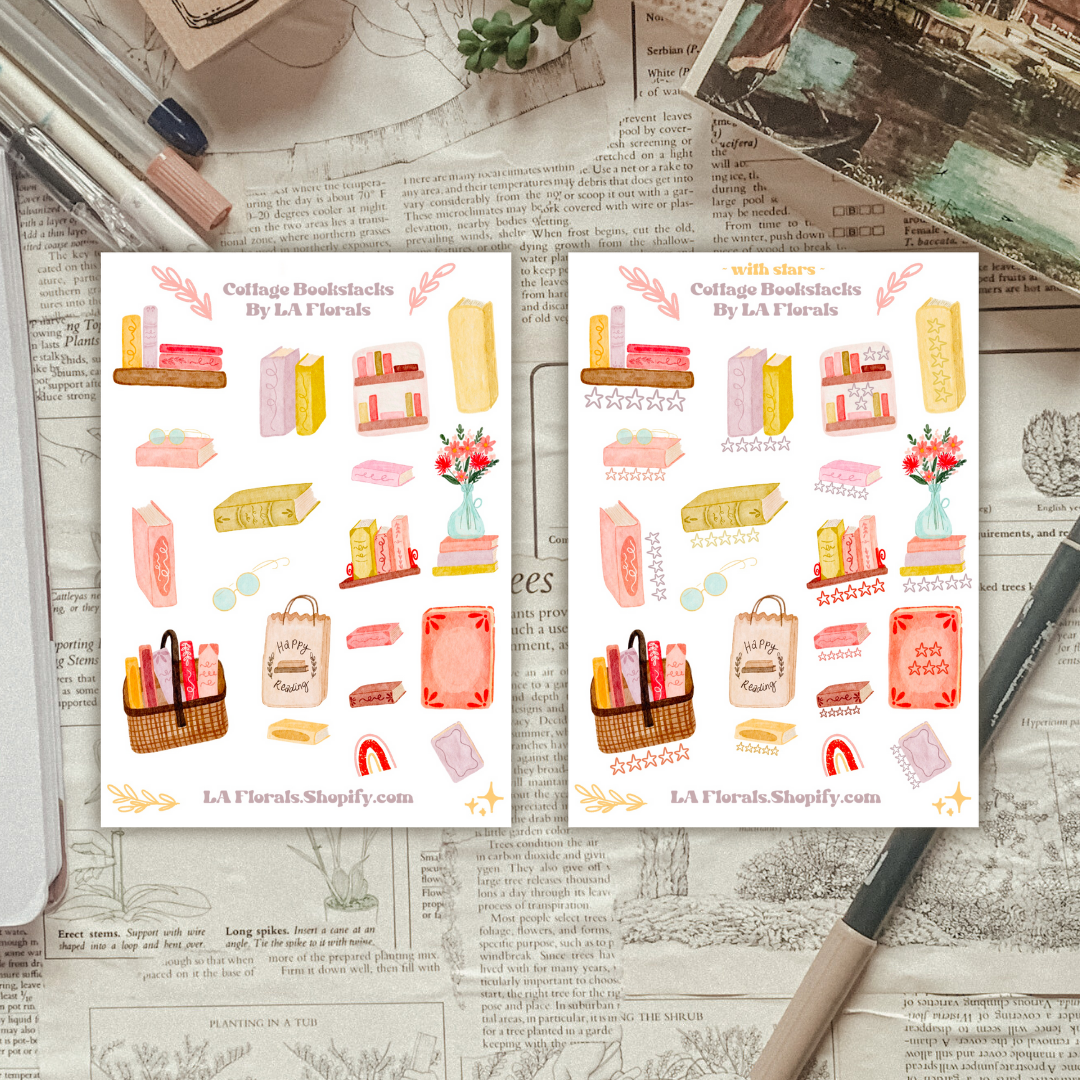 Pastel Books Sticker Sheet (with or without stars)
