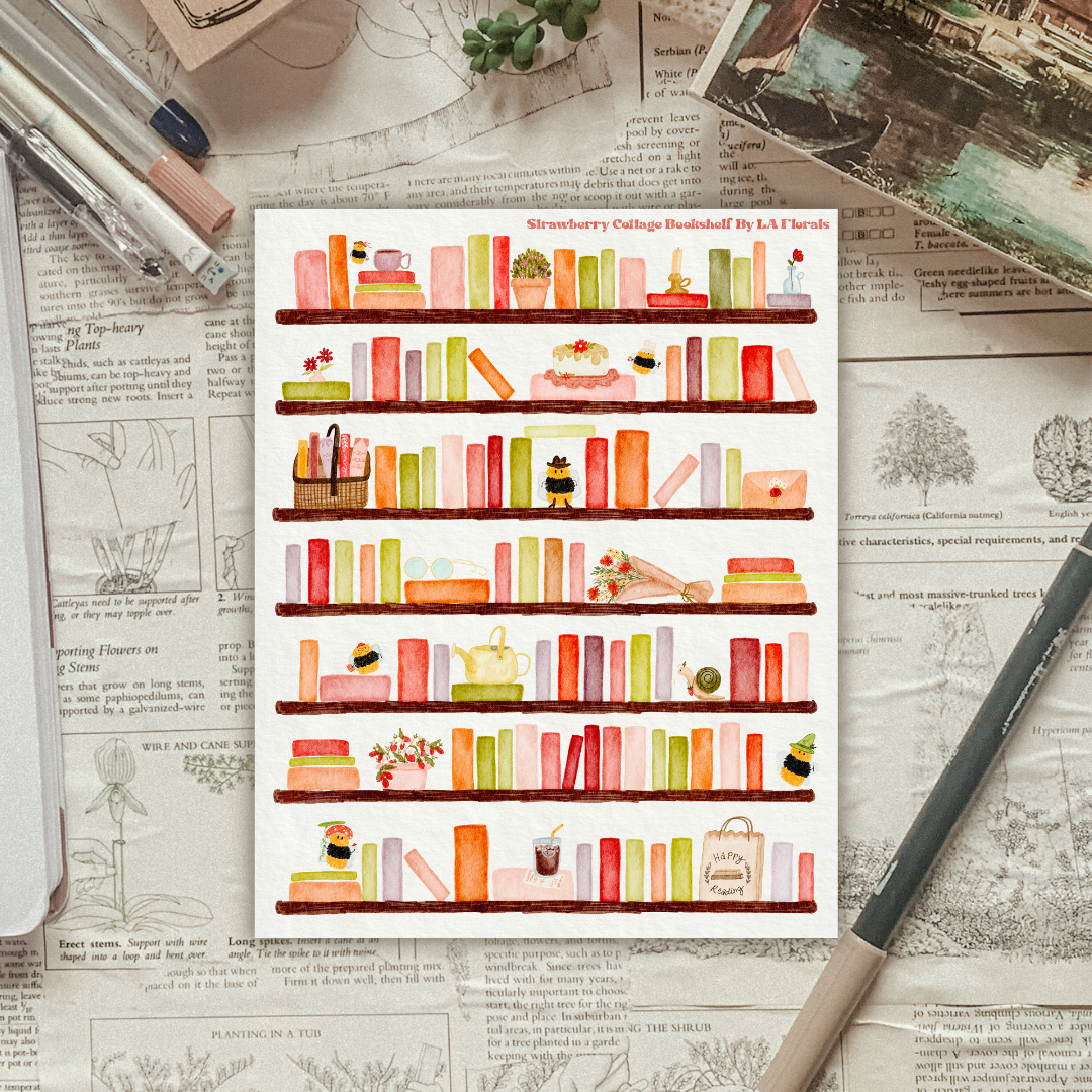 Strawberry Bookshelf Washi Sticker Sheet