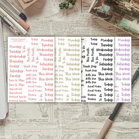 Script Headers & Phrases Sticker Sheet