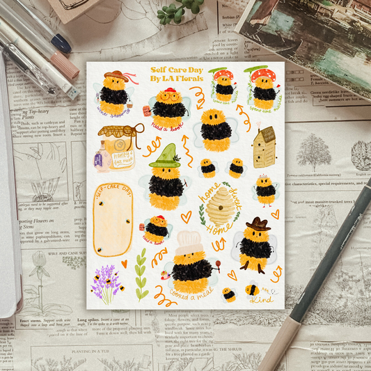 Self Care Cute Bees Sticker Sheet