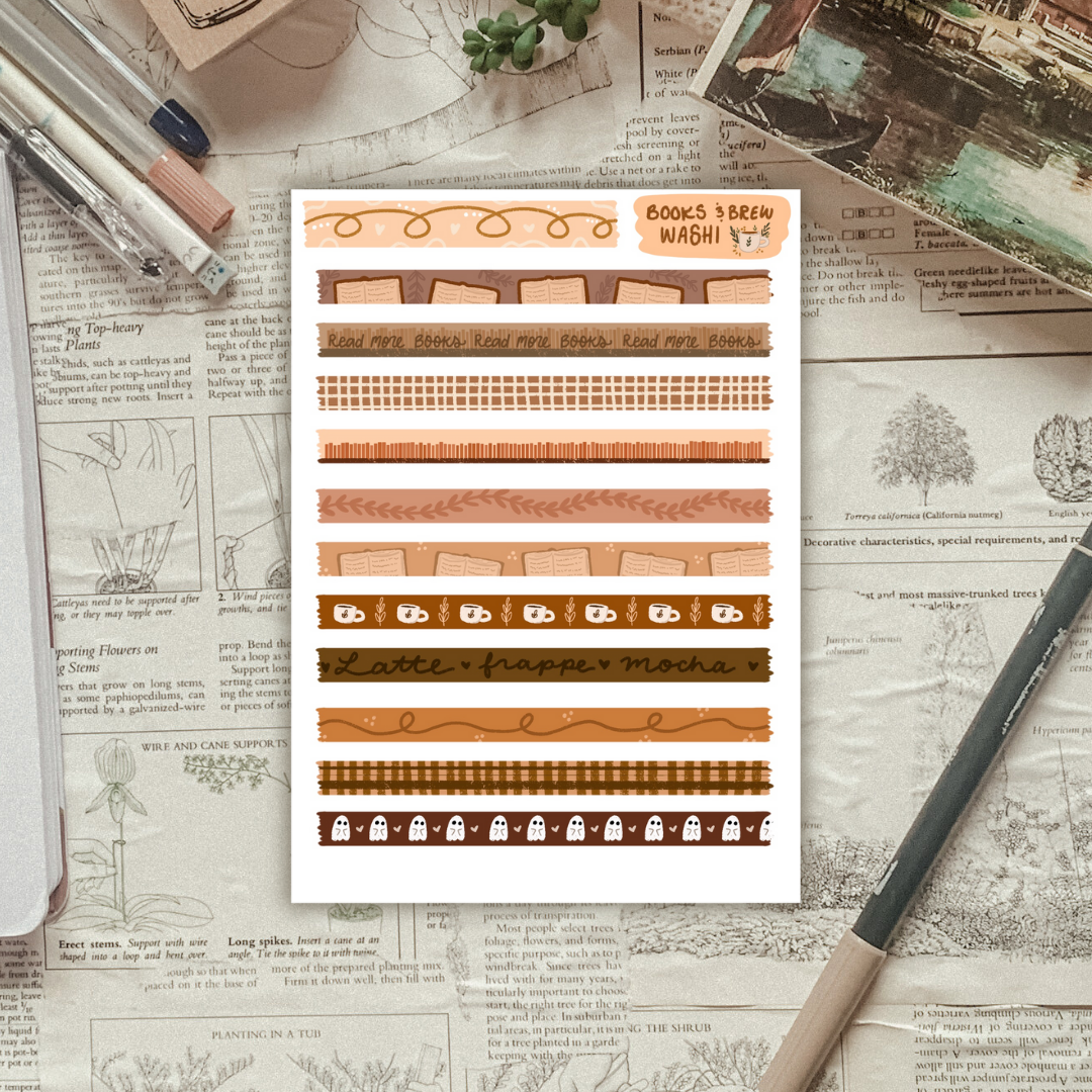 Books & Brew Washi Sticker Sheet