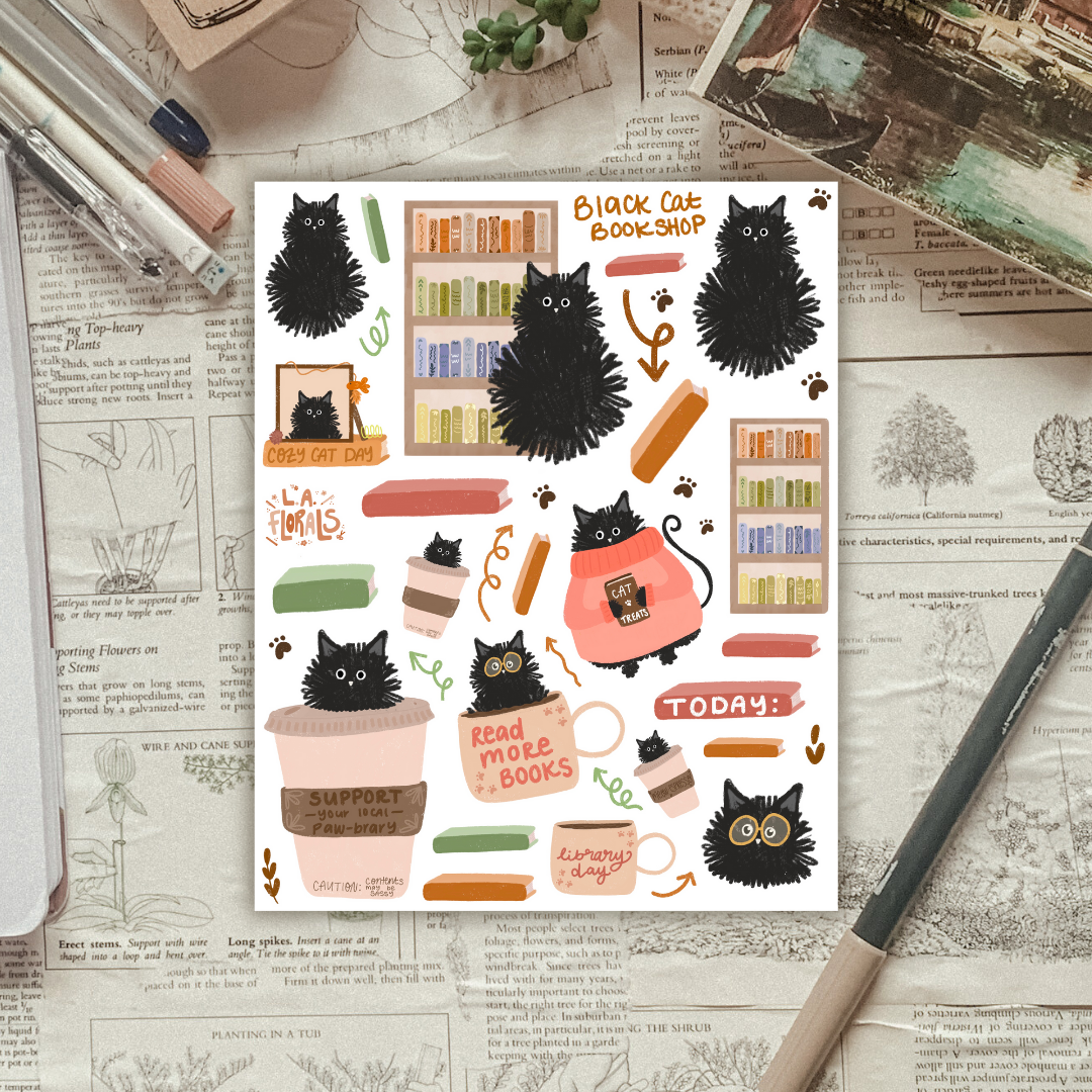 Black Cat Book Shop Sticker Sheet