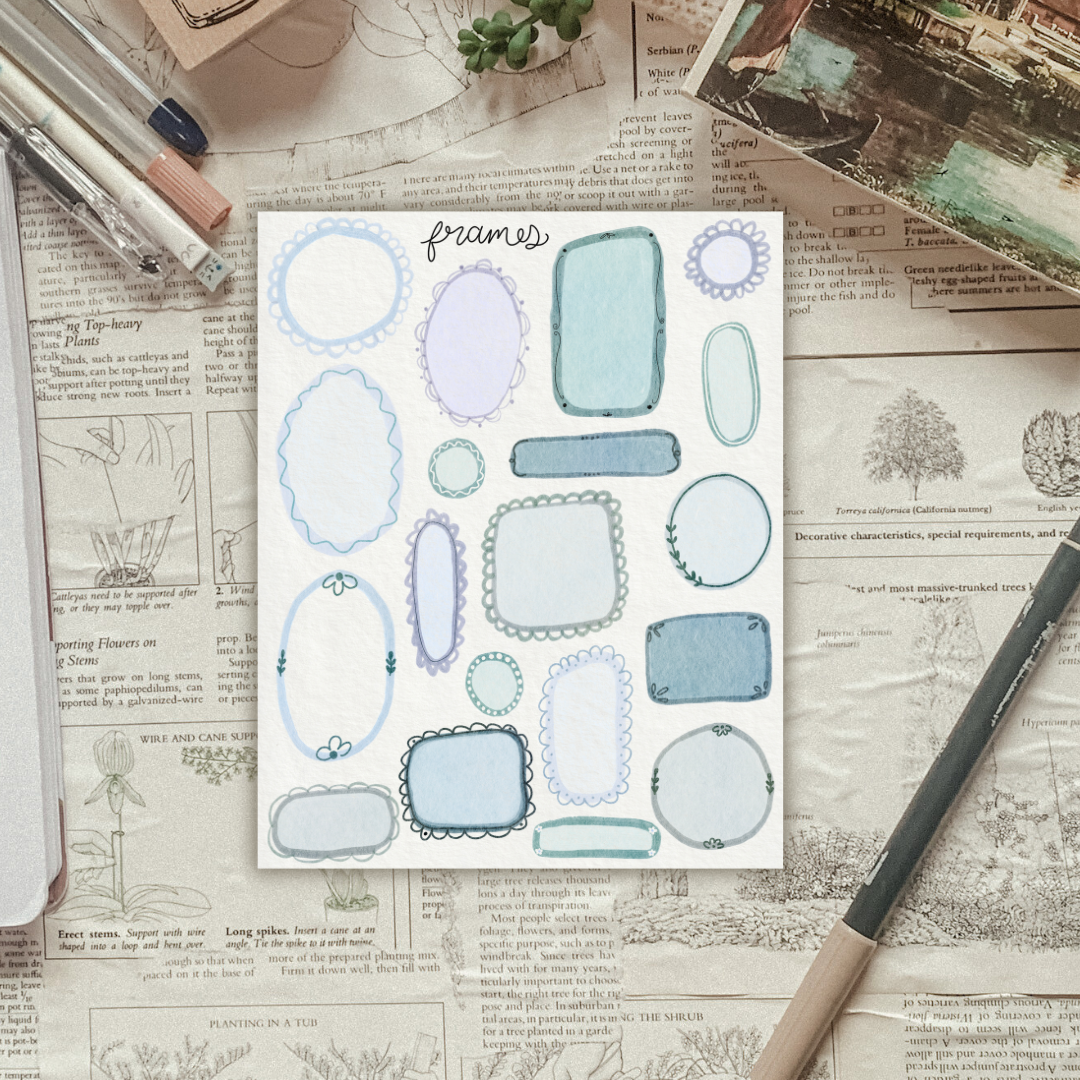 Blue Whimsical Frames Sticker Sheet
