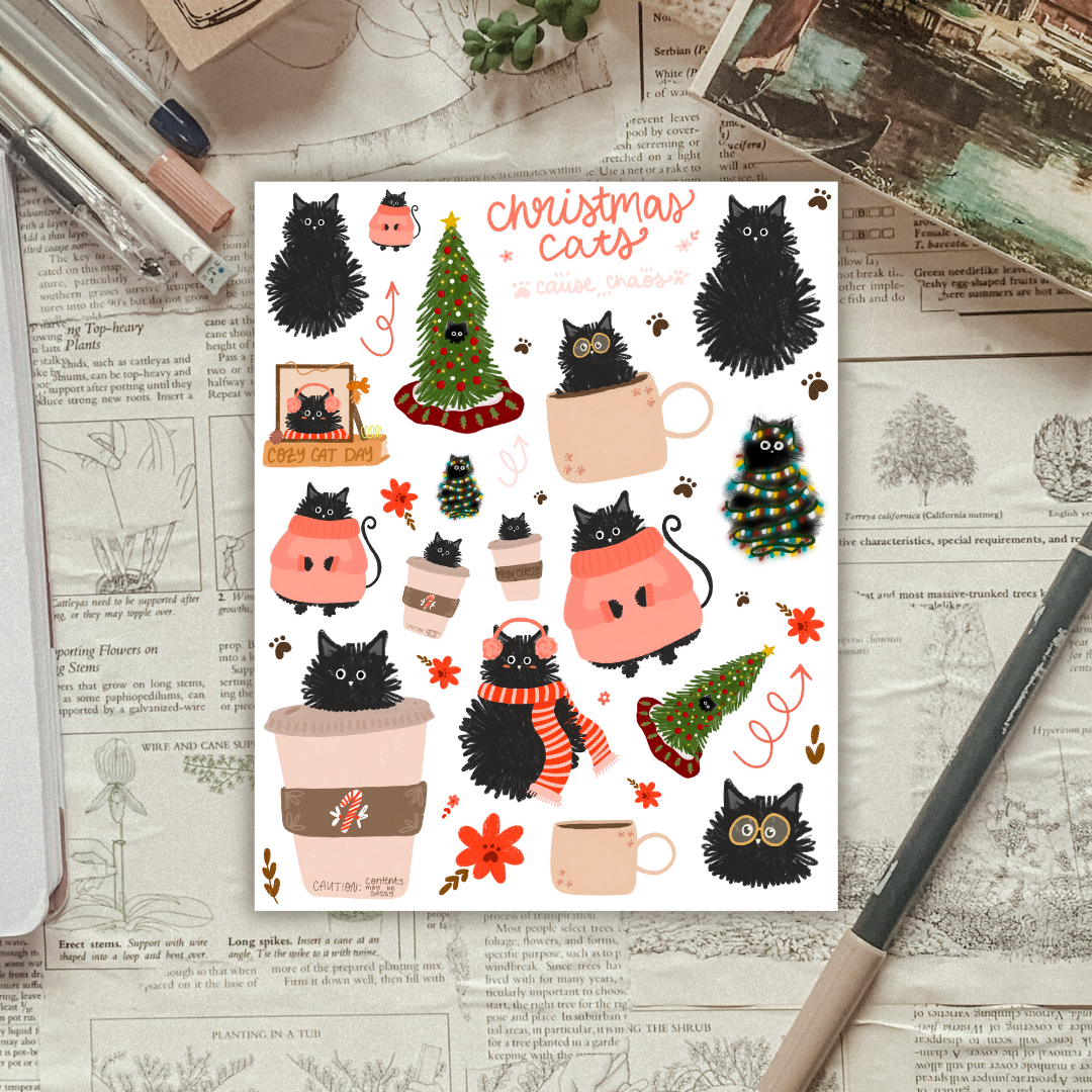 Winter Black Cat Sticker Sheet