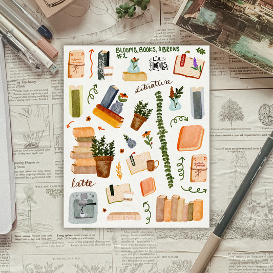 Blooms, Books, & Brews #2 Sticker Sheet
