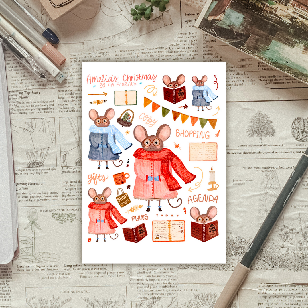 Winter Amelia the Mouse Sticker Sheet