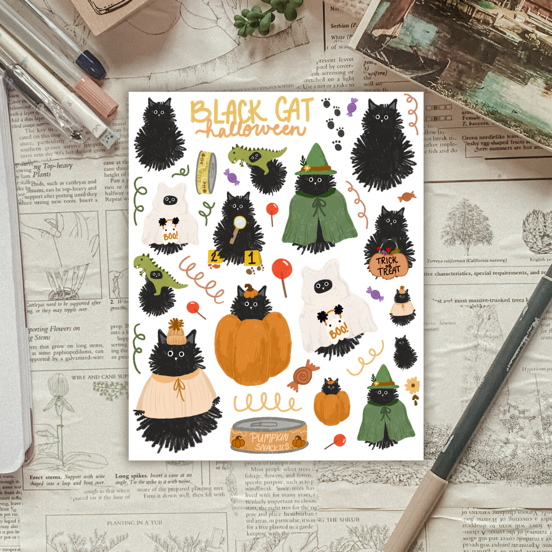 Black Cat Costumes Sticker Sheet