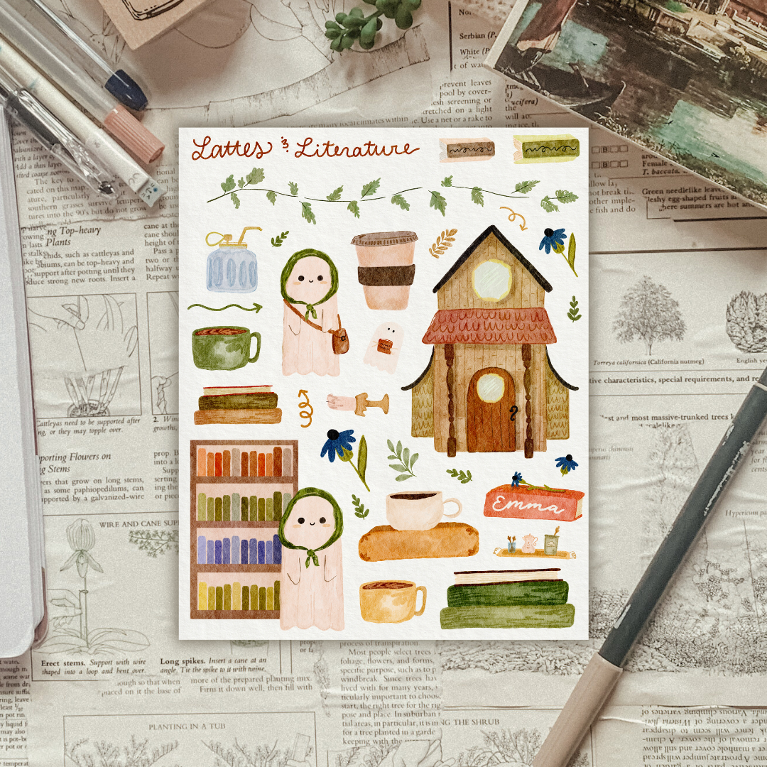 Lattes & Literature Sticker Sheet
