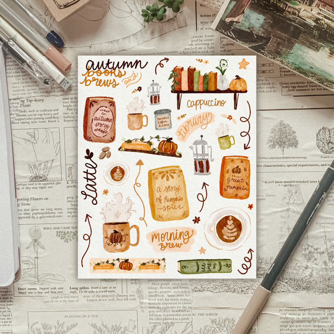 Autumn Books & Brews Sticker Sheet