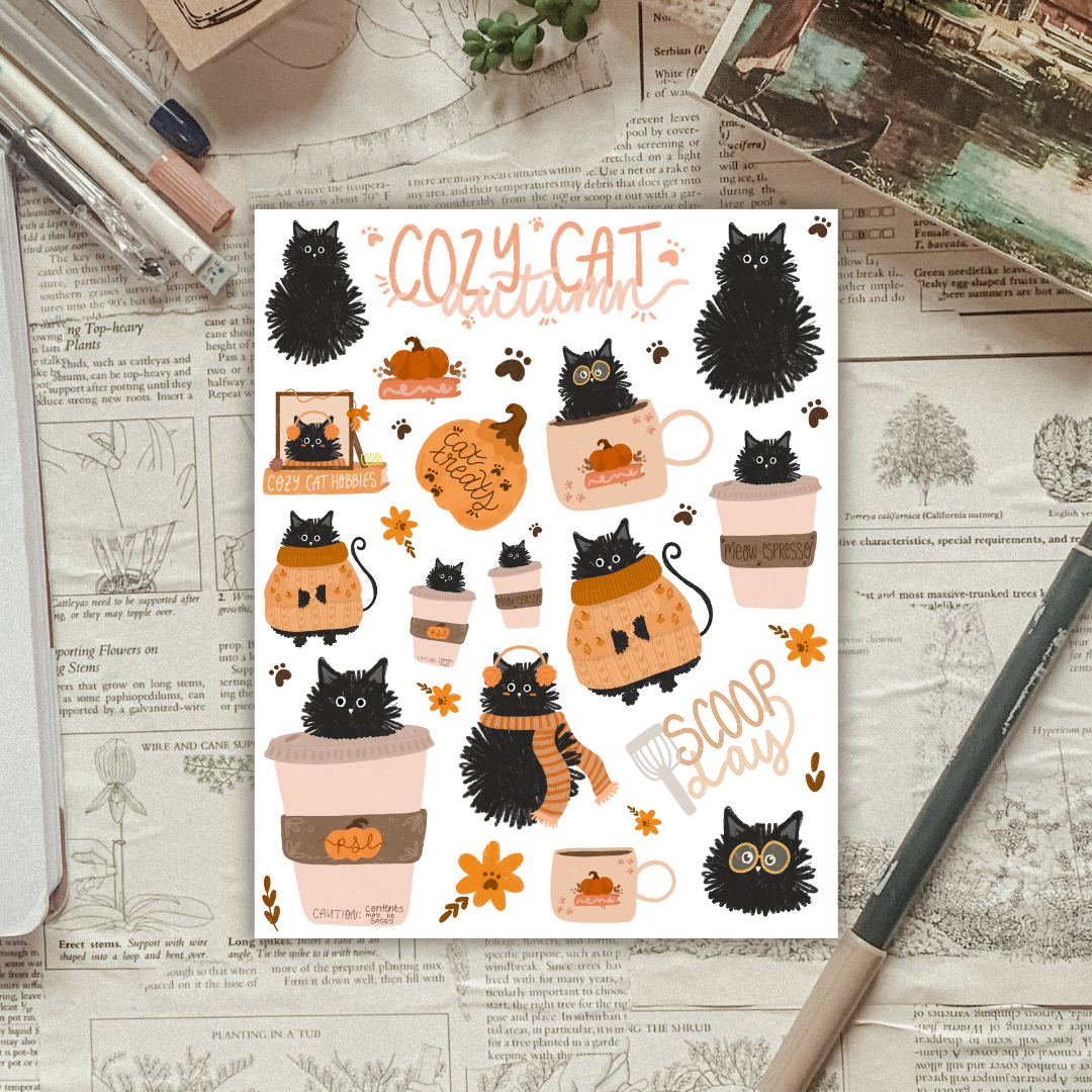 Autumn Black Cat Sticker Sheet