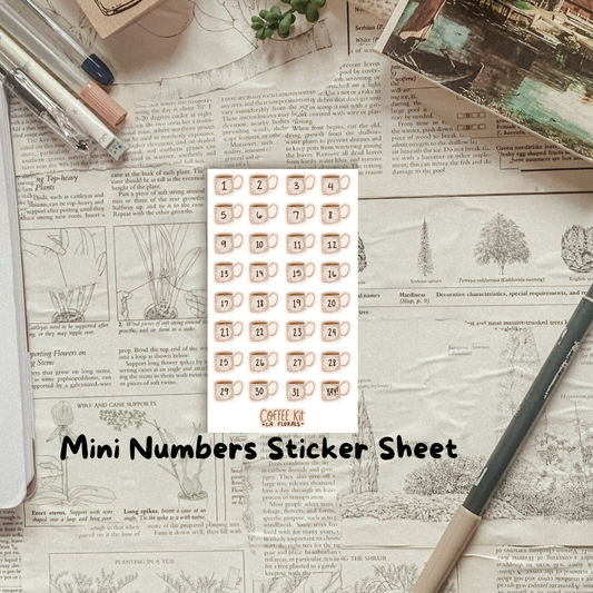 Mini Sheet of Coffee Numbers Sticker Sheet ( In the Coffee Universal Planner Kit )