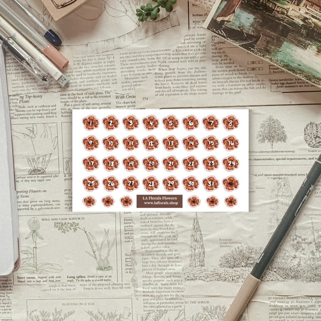 Textured background with a sticker sheet of flowers laying on top.
