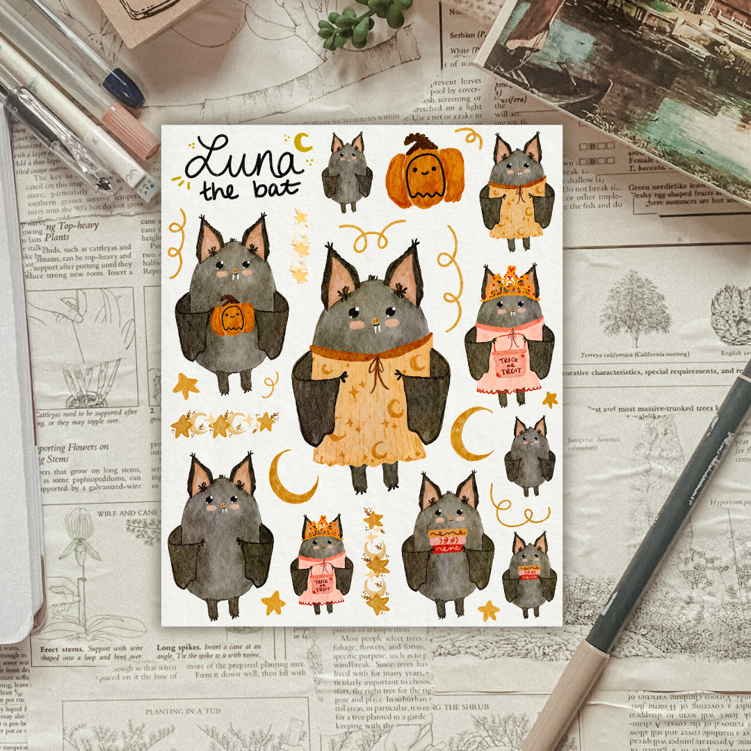 Luna the Bat Sticker Sheet