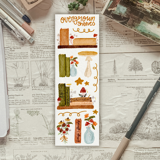 Overgrown Mushroom Bookshelves Sticker Sheet