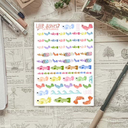 Watercolor Pastel Fish "washi" Sticker Sheet