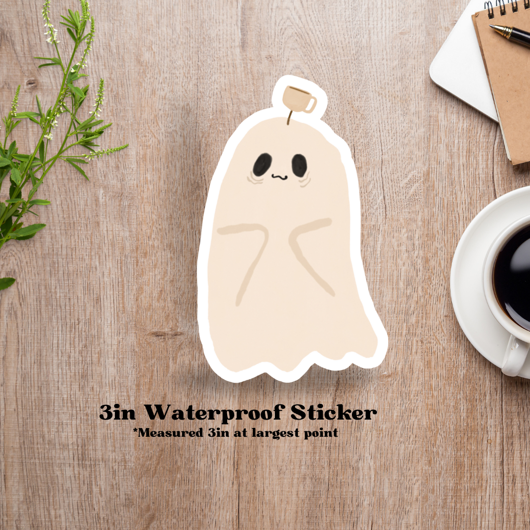 Caffeinated Ghost 3in Waterproof Sticker