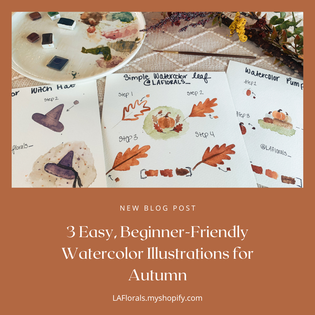 3  Beginner-Friendly Watercolor Autumnal Illustrations: Pumpkin, Witch Hat, & Abstract Leaf