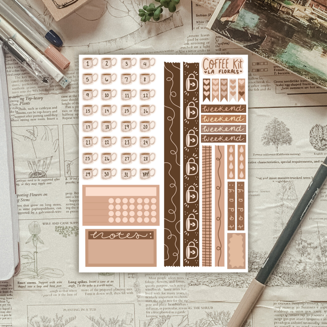 Coffee Kit Main Sticker Sheet ( In the Coffee Universal Planner Kit )