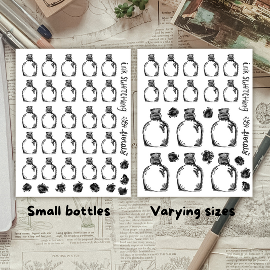 CLEAR Ink Swatch Bottles  Sticker Sheet on Clear sticker paper