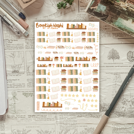 Bookish Washi Sticker Sheet (clear or matte)