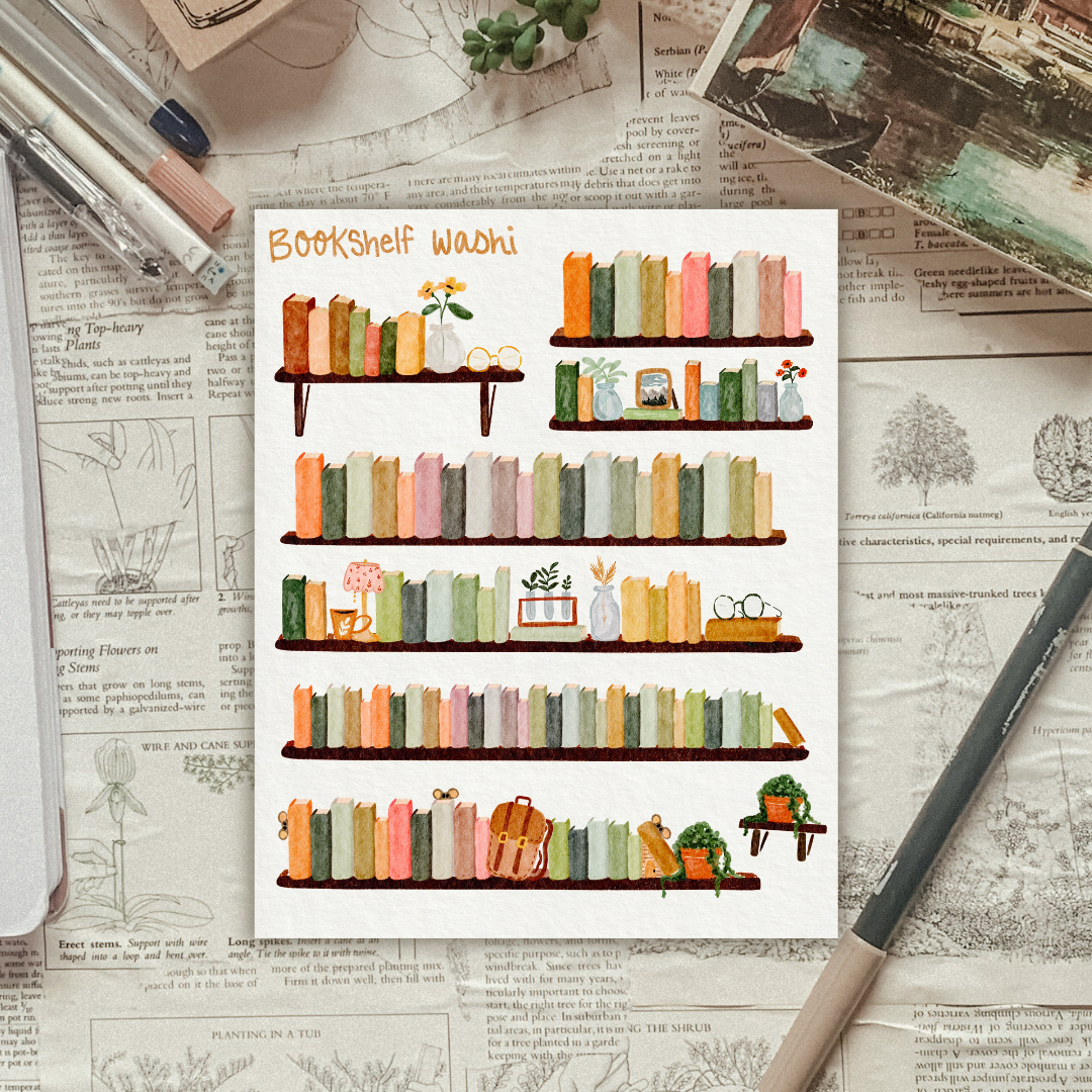 Bookshelf Long Stickers (washi style stickers) Sticker Sheet