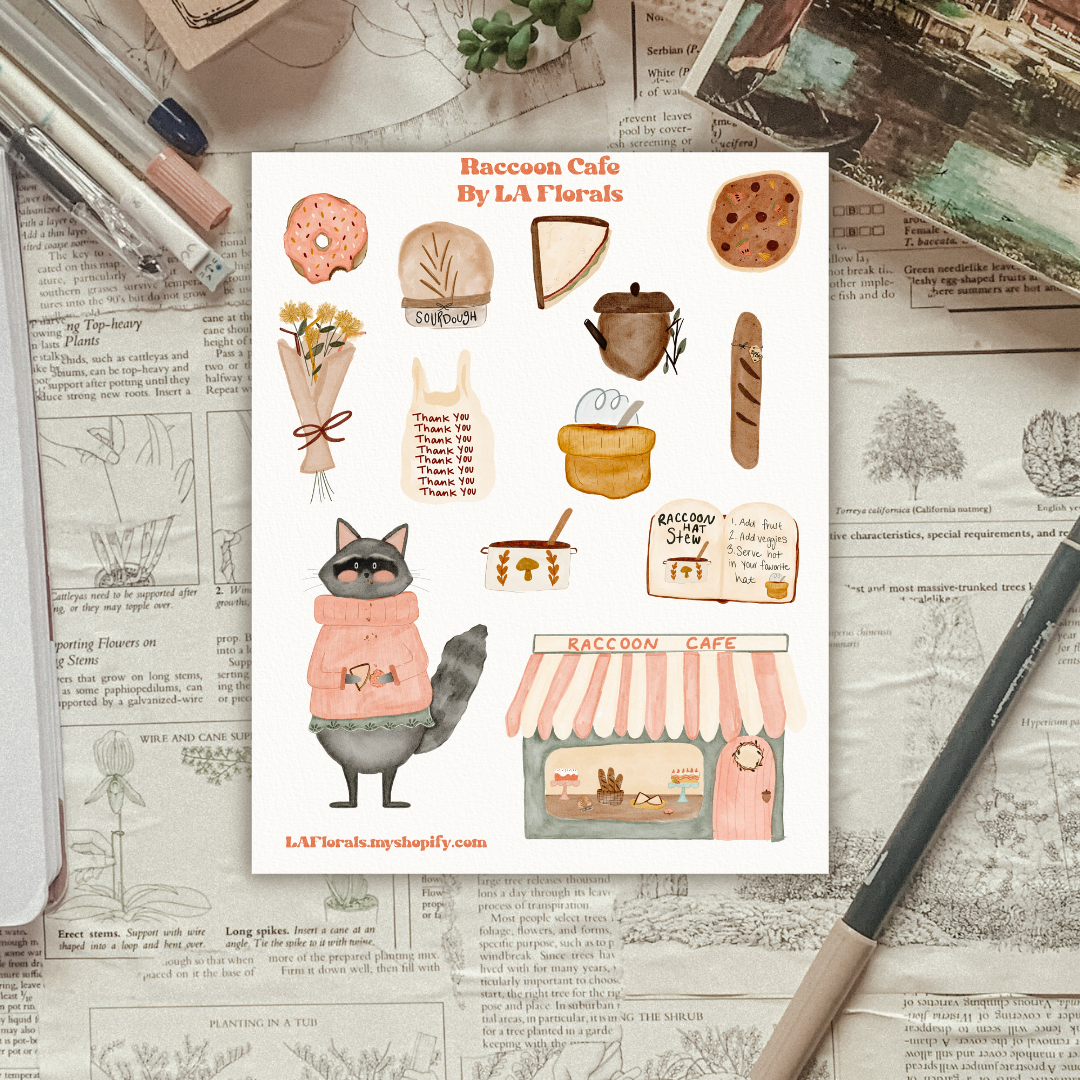 Raccoon Cafe Sticker Sheet